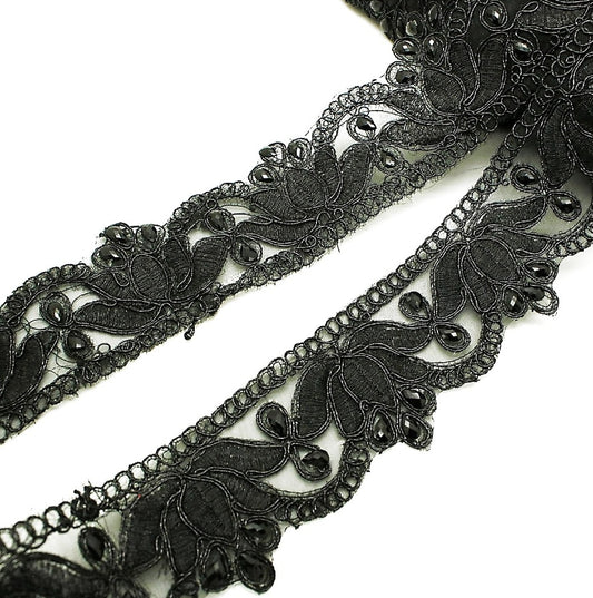 BLACK RHINESTONE EDGING TRIM - sarahi.NYC