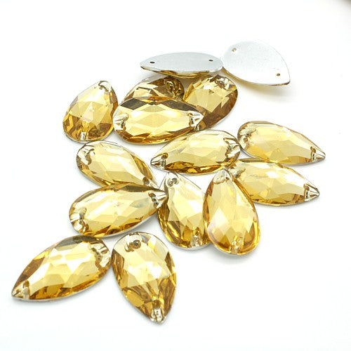 PACK OF 10 - TEARDROP 28 mm FLAT GOLD RHINESTONE GEMS - sarahi.NYC