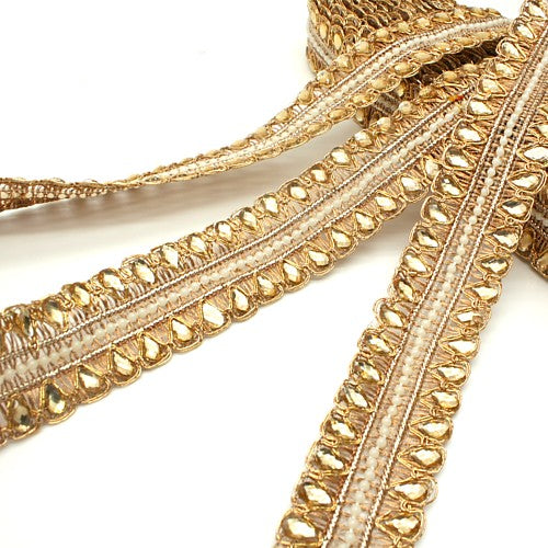 GOLD COPPER WOVEN PEARL RHINESTONE TRIM - sarahi.NYC