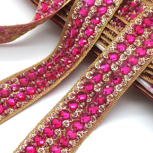 HOT PINK & GOLD RHINESTONE TRIM - sarahi.NYC