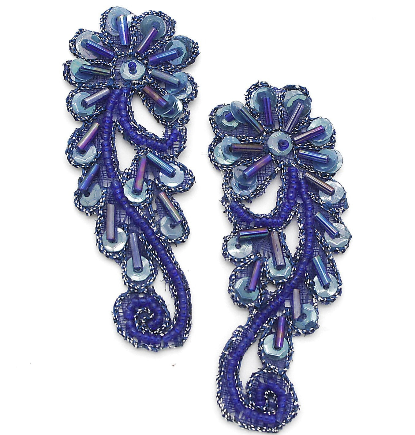 BLUE BEADED APPLIQUE PAIR - sarahi.NYC