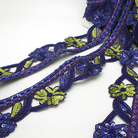 BLUE FLORAL SEQUIN BEADED TRIM - sarahi.NYC