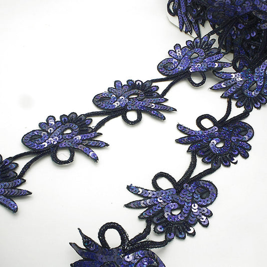 BLUE SEQUIN FLORAL TRIM - sarahi.NYC