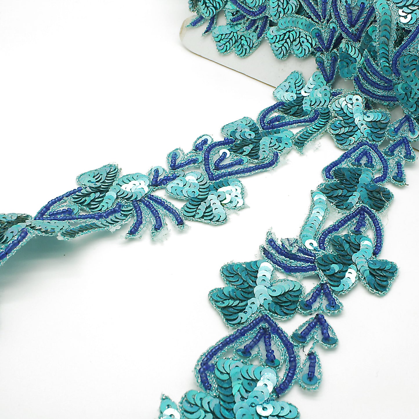 TURQUOISE SEQUIN FLORAL TRIM - sarahi.NYC