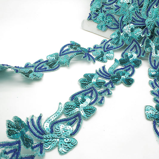 TURQUOISE SEQUIN FLORAL TRIM - sarahi.NYC