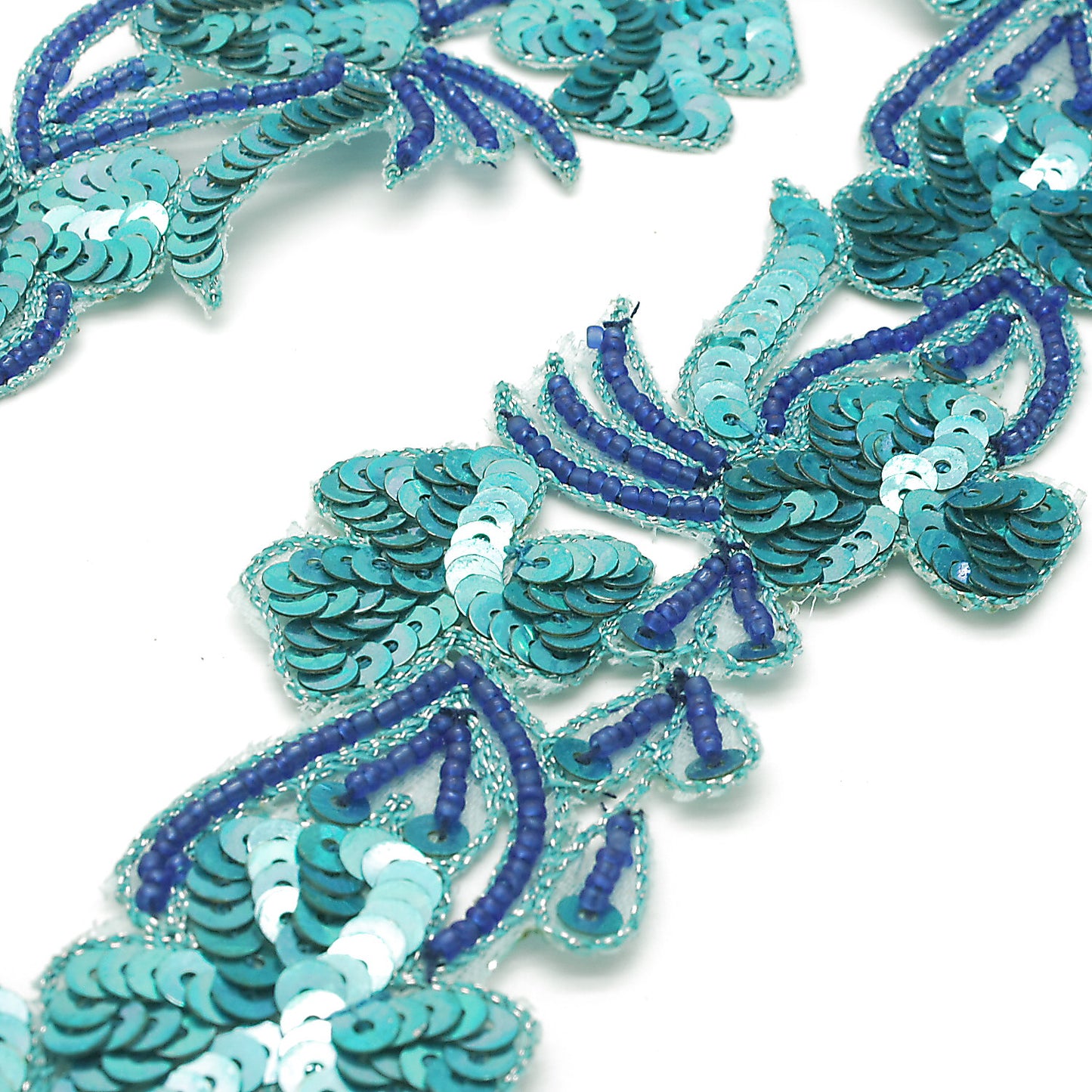 TURQUOISE SEQUIN FLORAL TRIM - sarahi.NYC