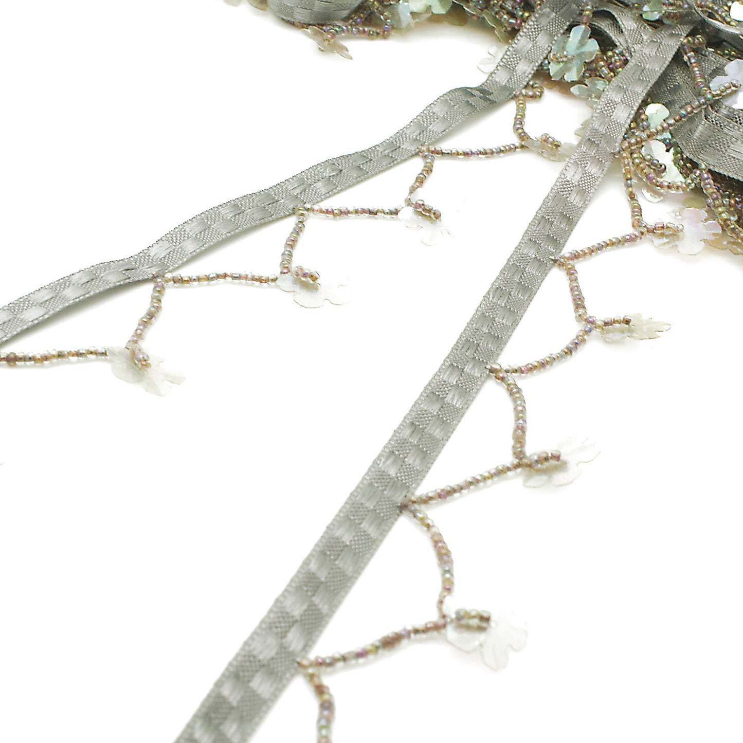 GRAY FLORAL BEADED FRINGE TRIM - sarahi.NYC