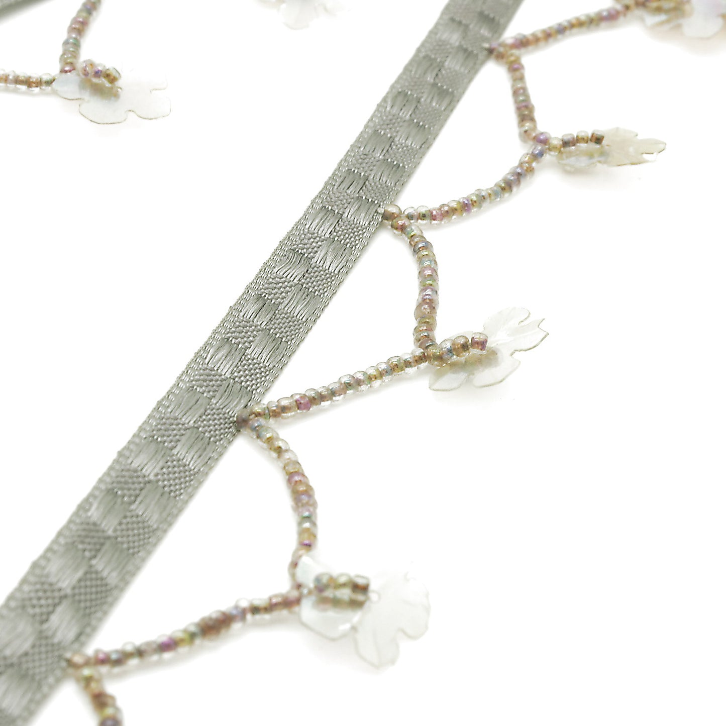 GRAY FLORAL BEADED FRINGE TRIM - sarahi.NYC