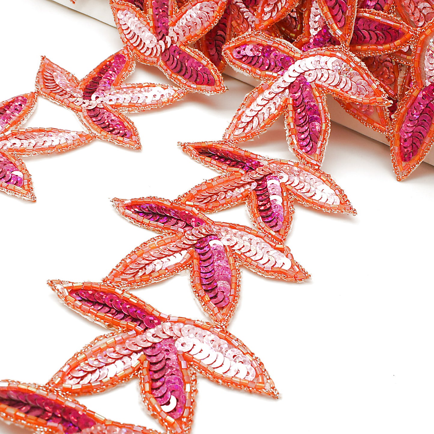 ORANGE PINK SEQUIN LEAF TRIM - sarahi.NYC