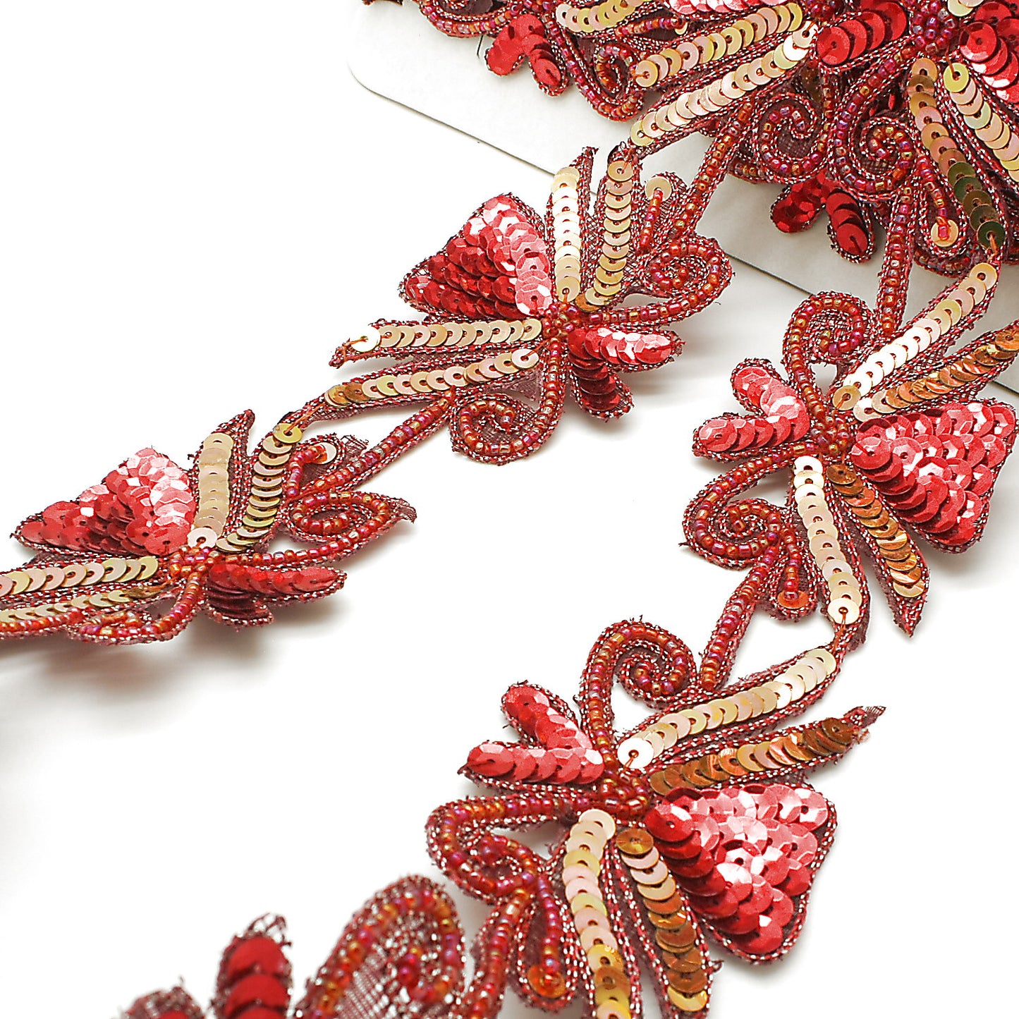RED GOLD FLORAL BEADED SEQUIN TRIM - sarahi.NYC