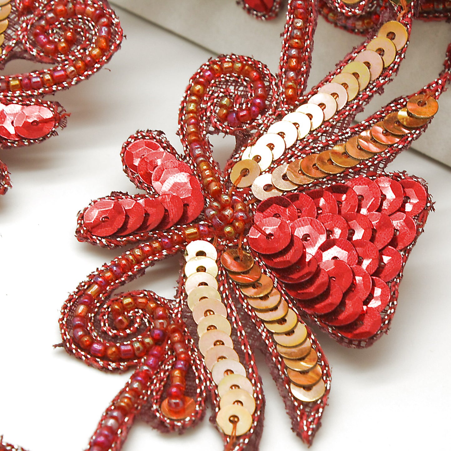 RED GOLD FLORAL BEADED SEQUIN TRIM - sarahi.NYC