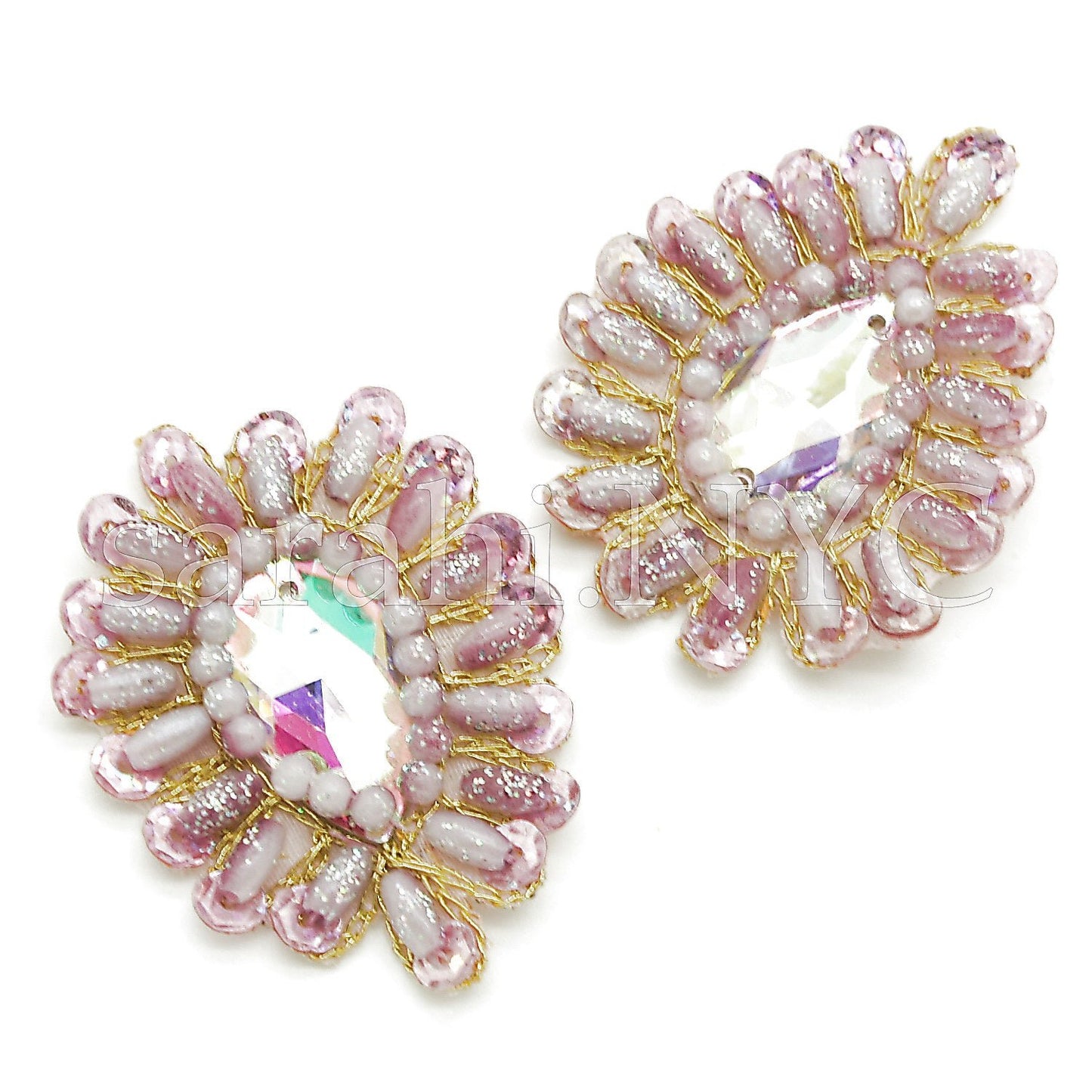 2 x BABY PINK RHINESTONE TEAR DROP MOTIFS - sarahi.NYC - Sarahi.NYC