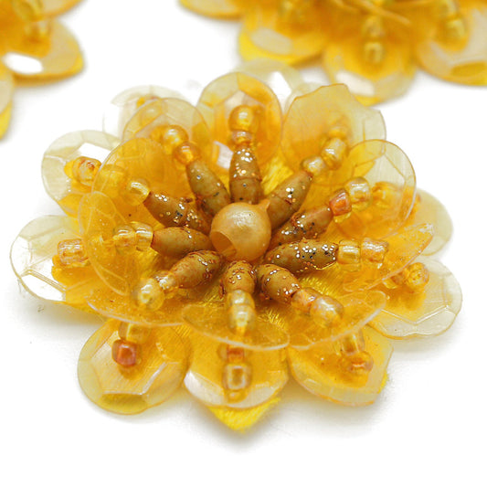 MUSTARD YELLOW SEQUIN FLOWER  MOTIFS - Pack of 5 - sarahi.NYC