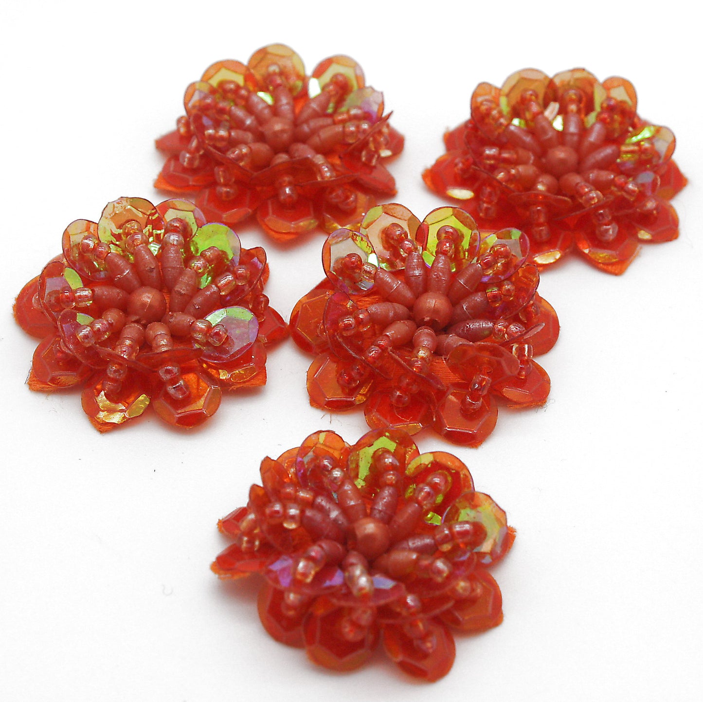 ORANGE SEQUIN FLOWER  MOTIFS - Pack of 5 - sarahi.NYC