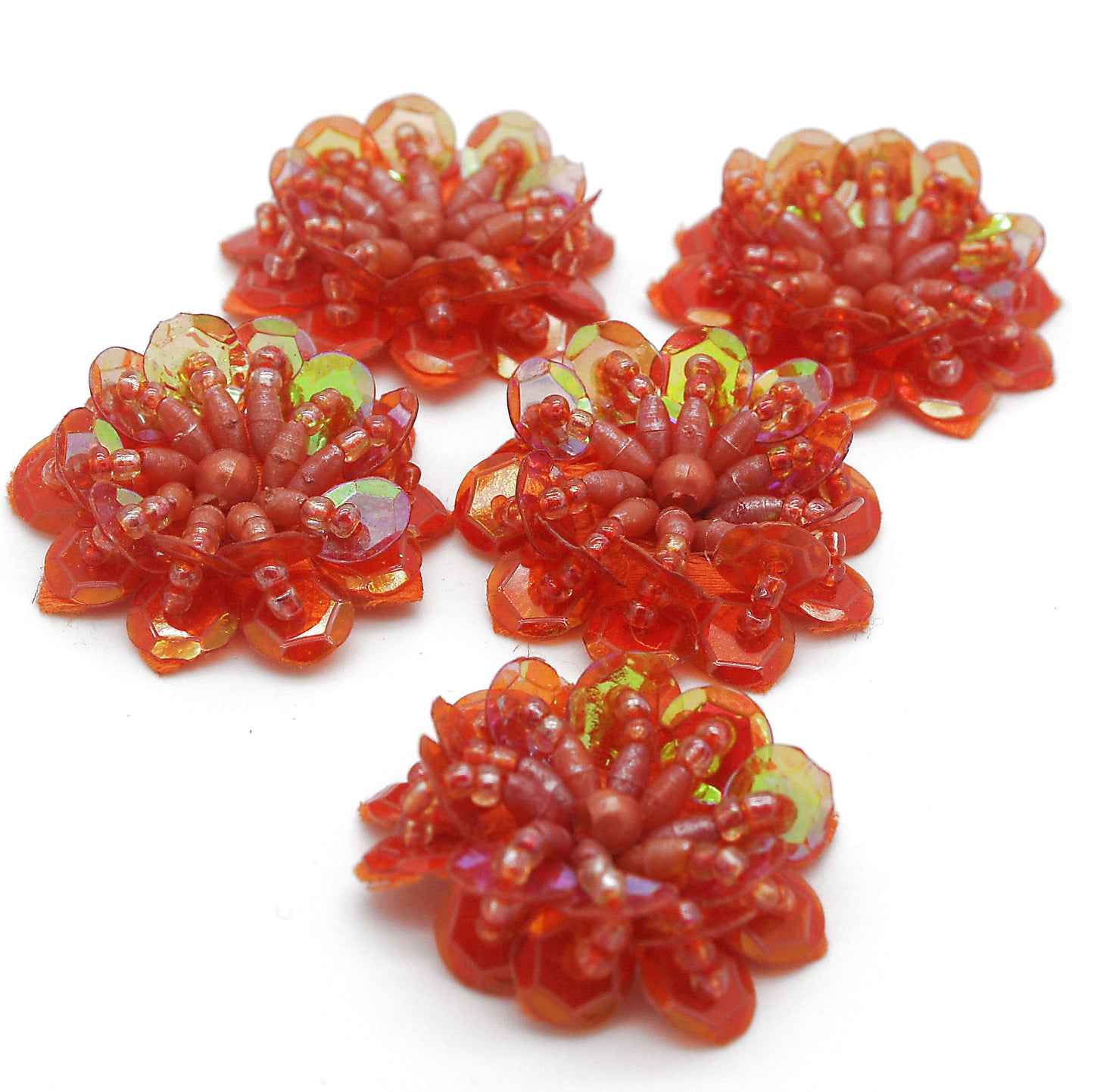 ORANGE SEQUIN FLOWER  MOTIFS - Pack of 5 - sarahi.NYC