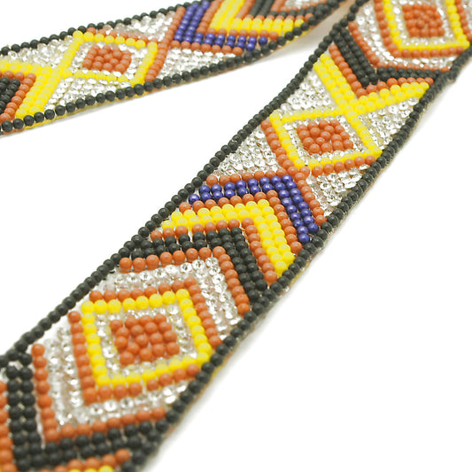 YELLOW BLACK TRIBAL STONE HOTFIX STRIP TRIM- sarahi.NYC