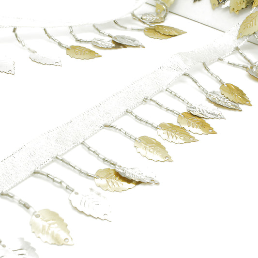 SILVER GOLD LEAF BEADED FRINGE - sarahi.NYC