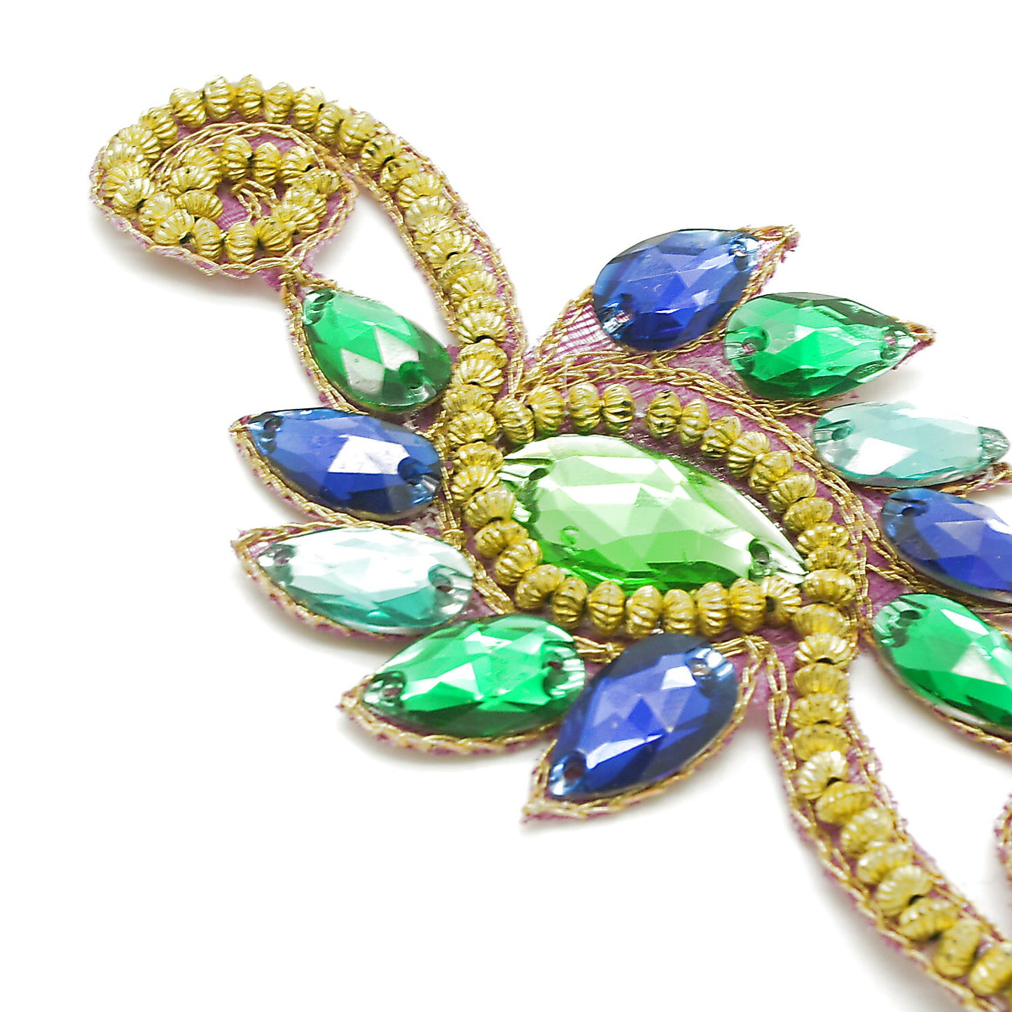 LIME GREEN BLUE FLORAL SWIRL RHINESTONE MOTIF - sarahi.NYC