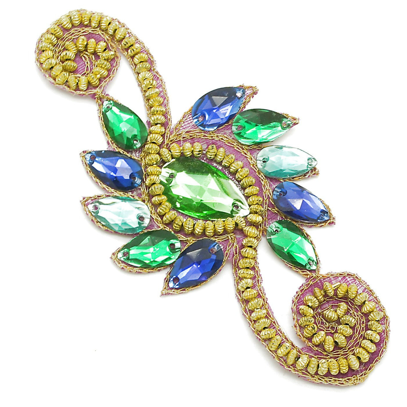 LIME GREEN BLUE FLORAL SWIRL RHINESTONE MOTIF - sarahi.NYC