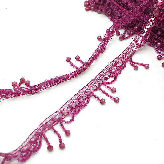 CERISE PINK BEADED FRINGE TRIM - sarahi.NYC