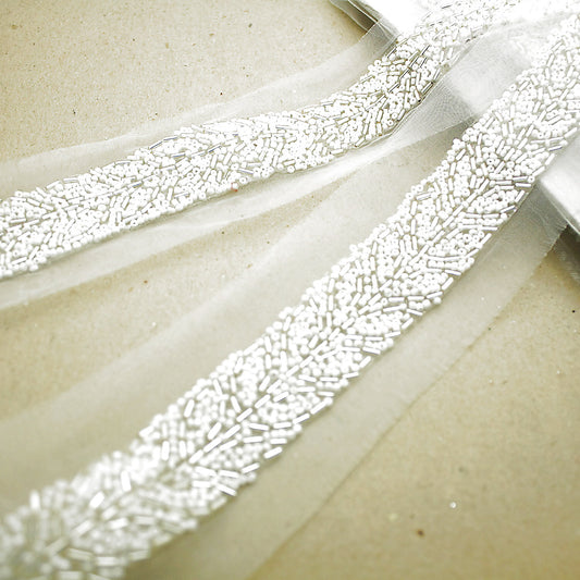 WHITE SILVER BEADED TRIM - sarahi.NYC