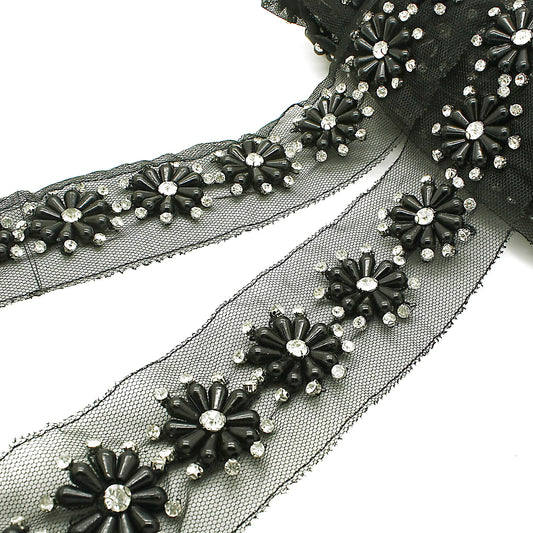 BLACK FLOWER  BEADED TRIM - sarahi.NYC