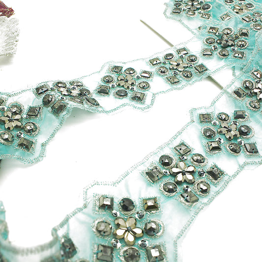 LIGHT BLUE RIBBON RHINESTONE TRIM - sarahi.NYC