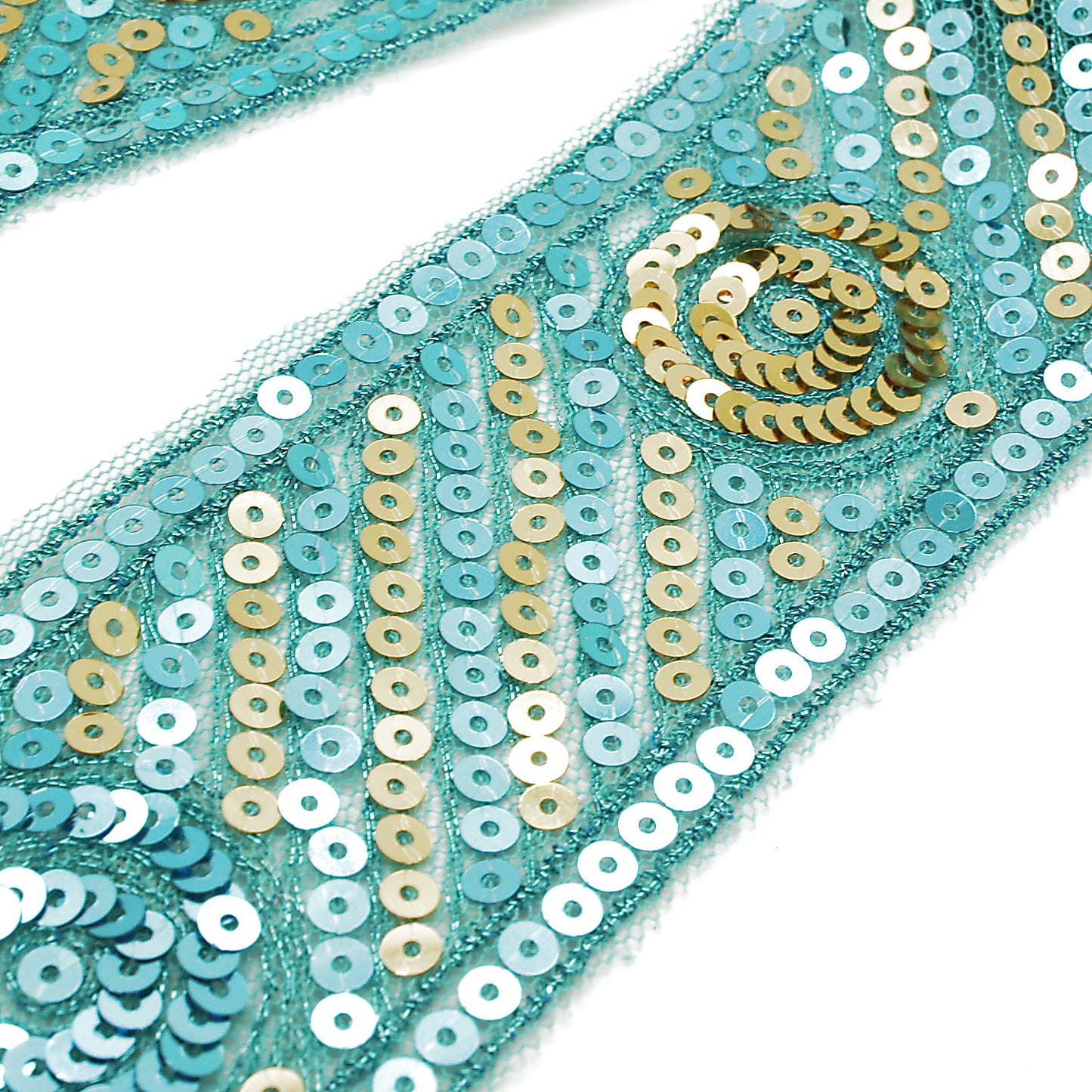 TURQUOISE GOLD SEQUIN RIBBON TRIM - sarahi.NYC