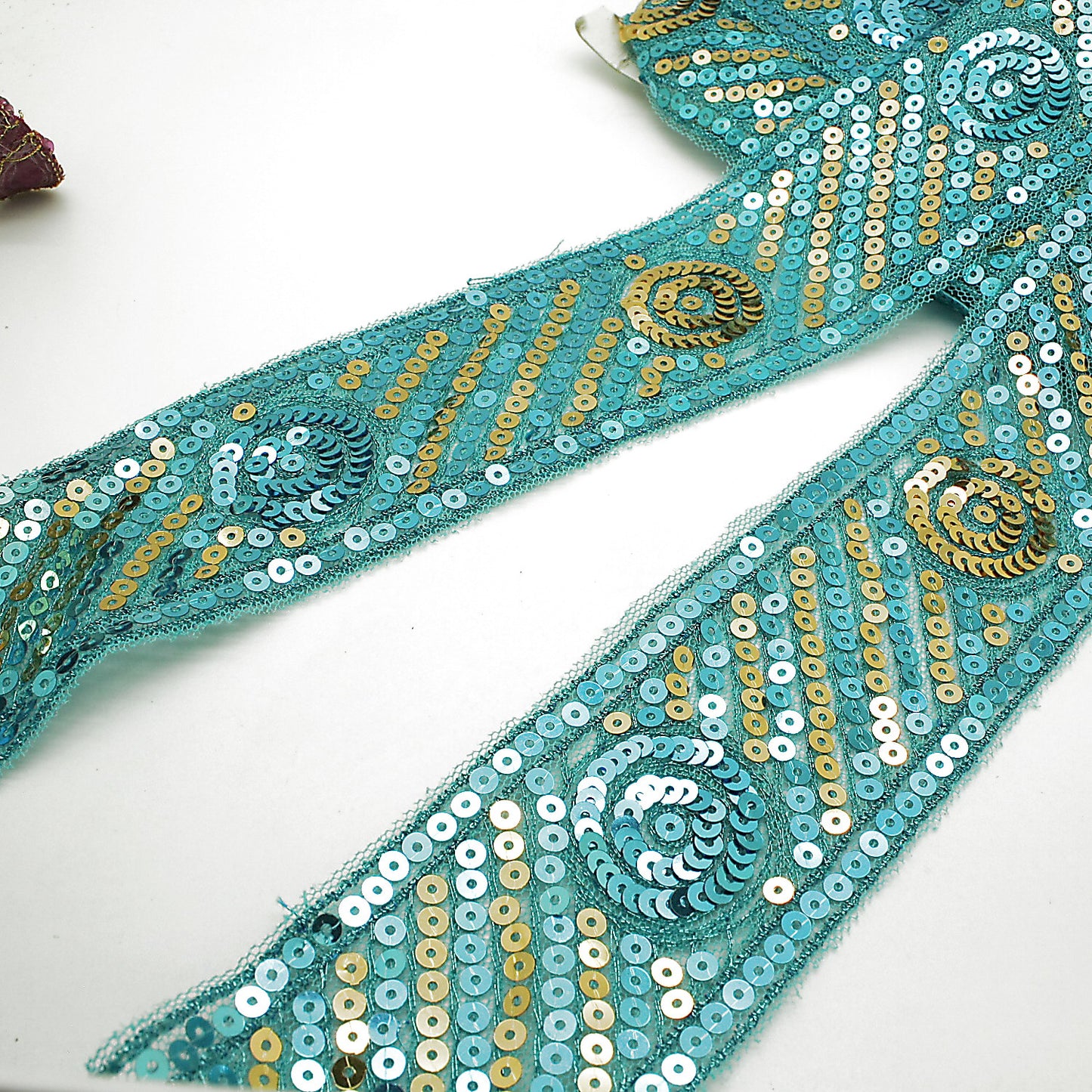 TURQUOISE GOLD SEQUIN RIBBON TRIM - sarahi.NYC