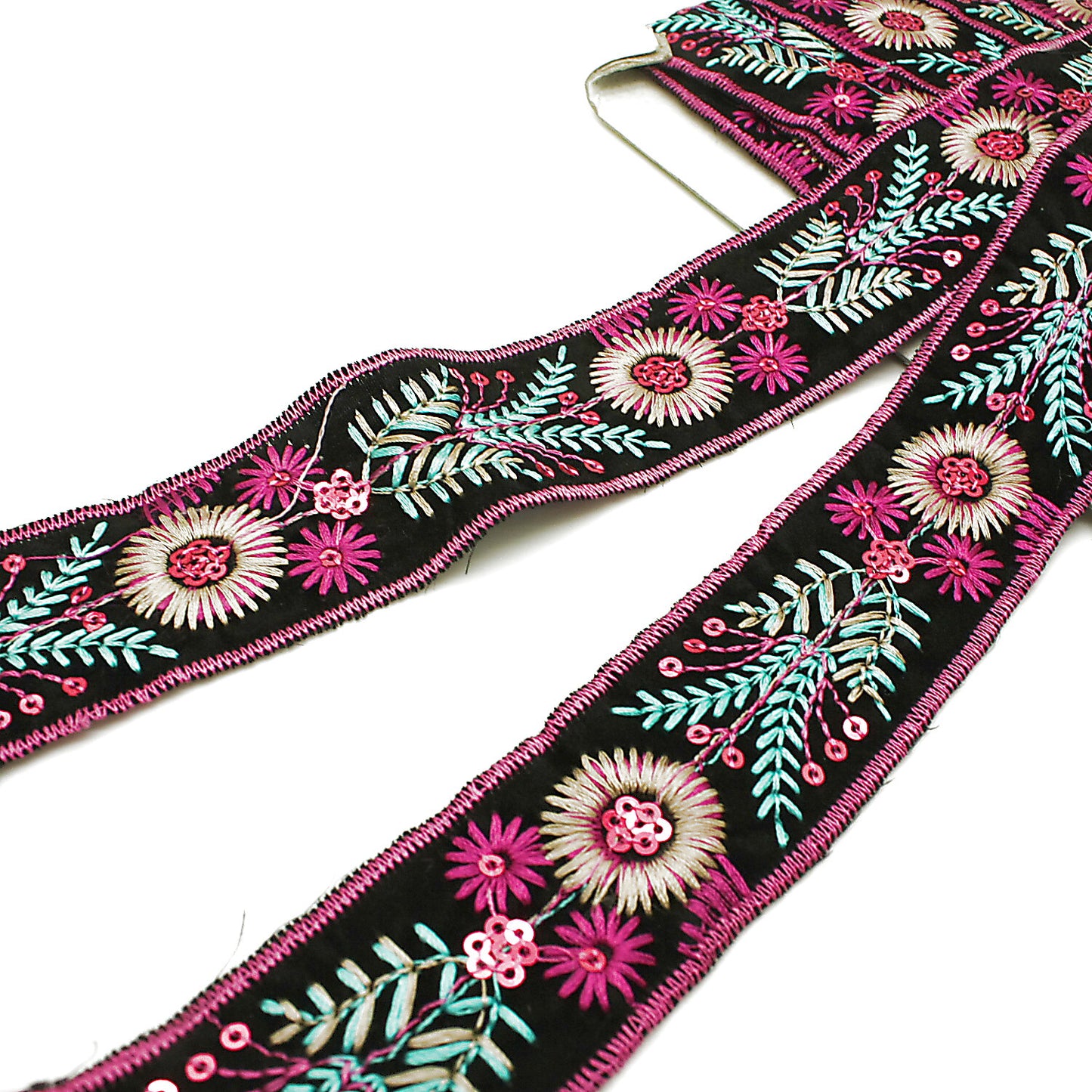 BLACK PINK EMBROIDERED TRIM - sarahi.NYC