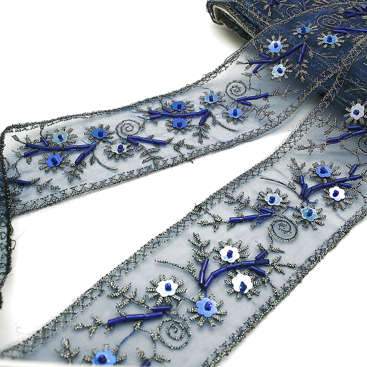 BLUE GRAY EMBROIDERED TRIM - sarahi.NYC