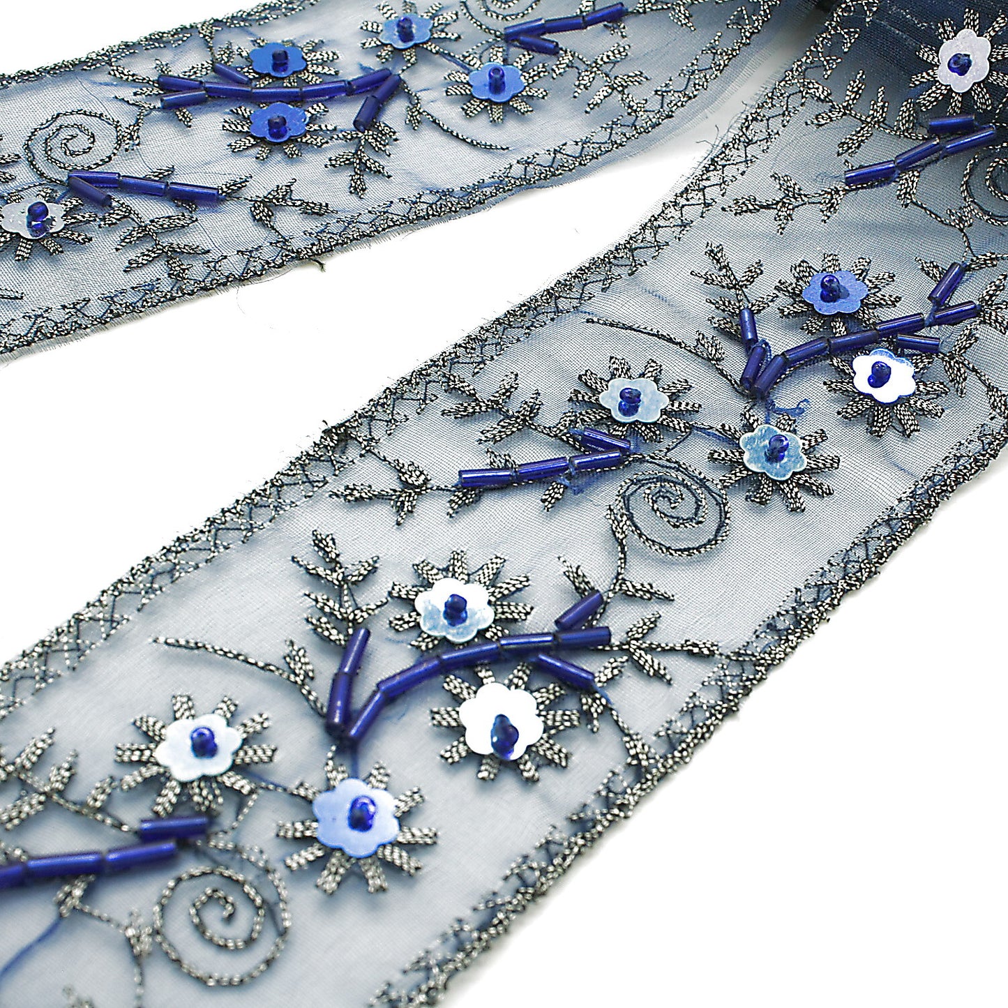 BLUE GRAY EMBROIDERED TRIM - sarahi.NYC