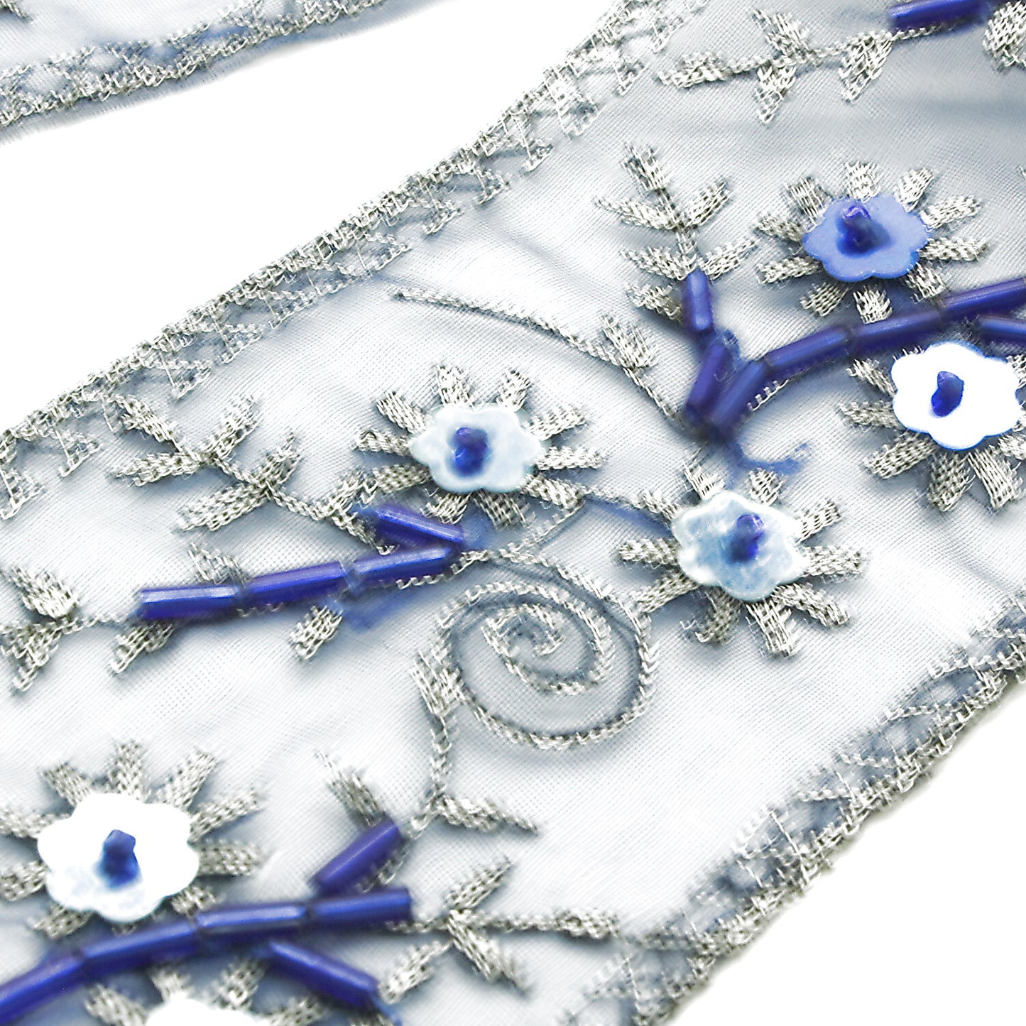 BLUE GRAY EMBROIDERED TRIM - sarahi.NYC