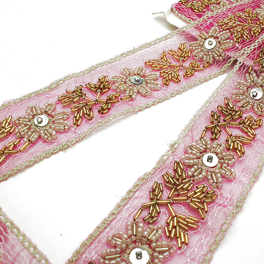 BRIGHT PINK BEADED NET TRIM - sarahi.NYC