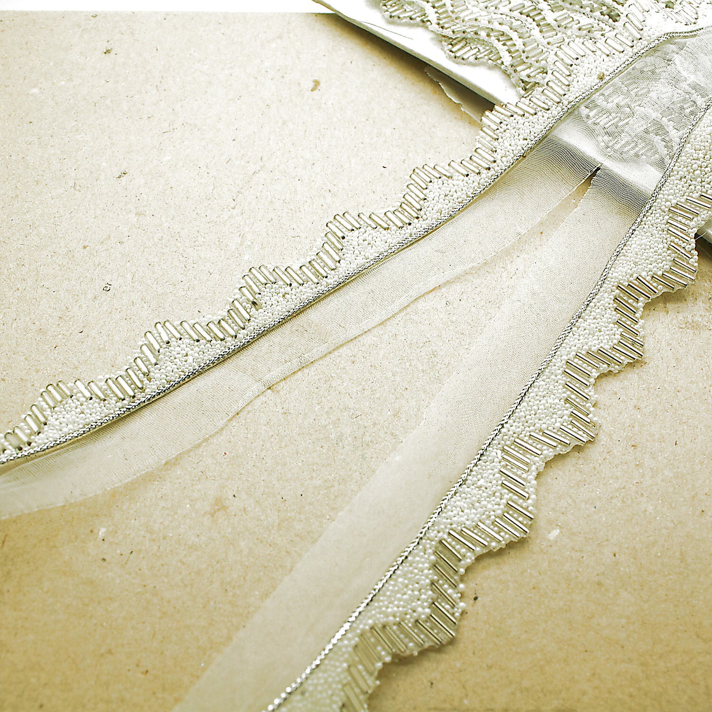 WHITE SILVER WAVE BEADED EDGING TRIM - sarahi.NYC