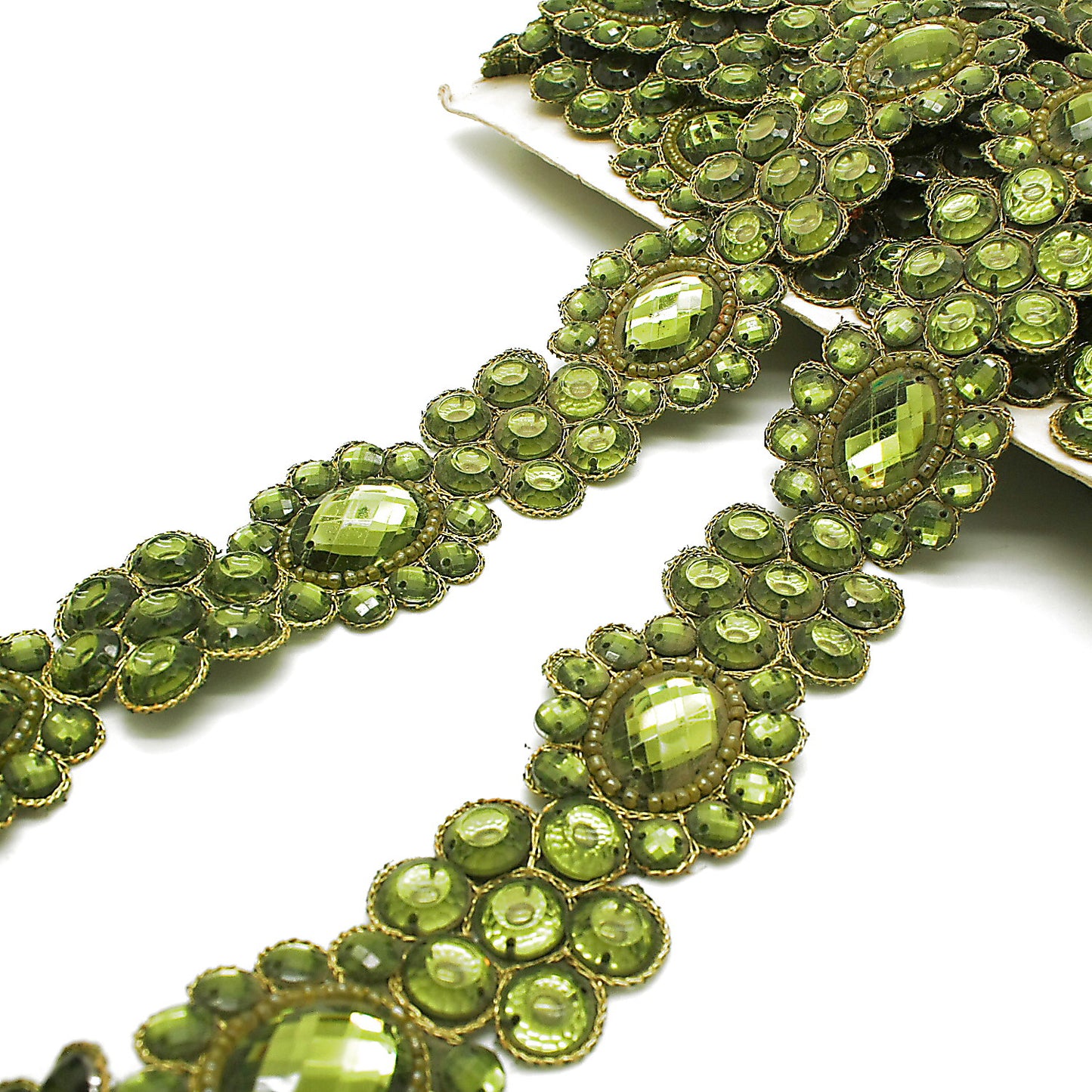 OLIVE GREEN RHINESTONE TRIM - sarahi.NYC