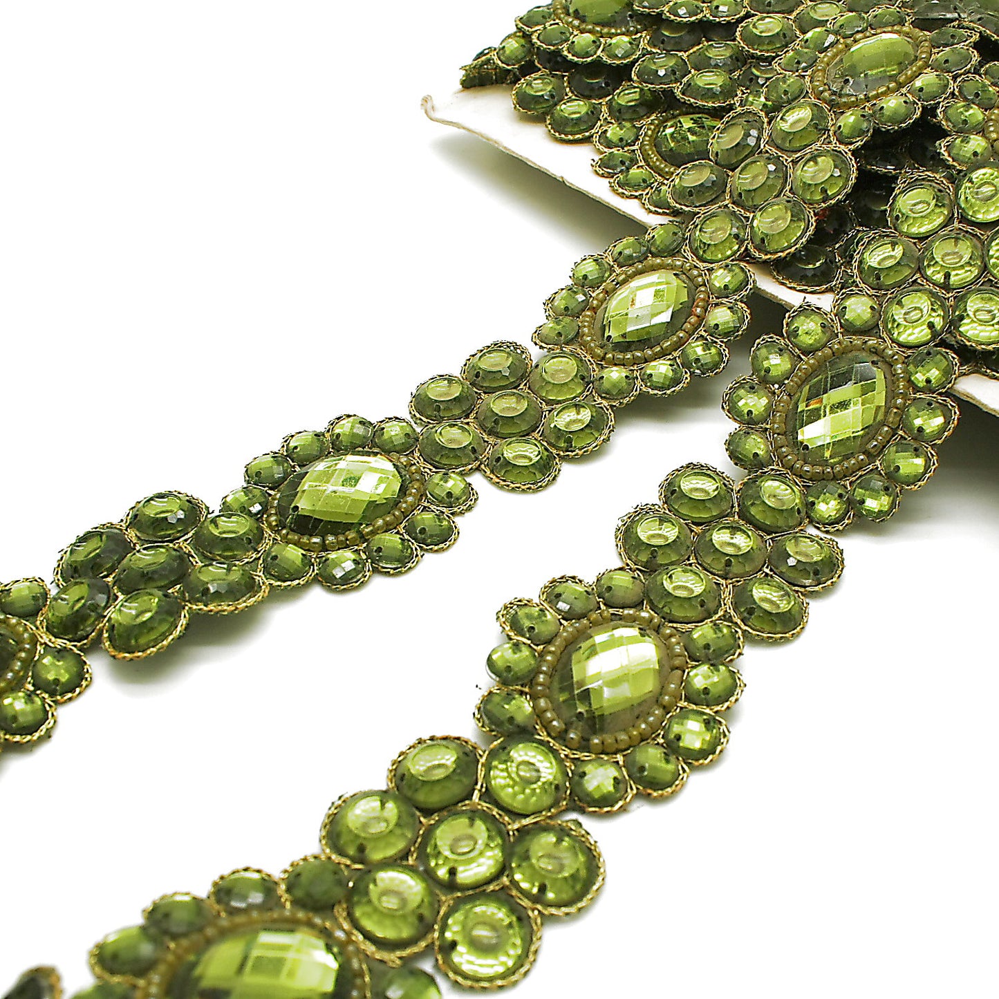 OLIVE GREEN RHINESTONE TRIM - sarahi.NYC