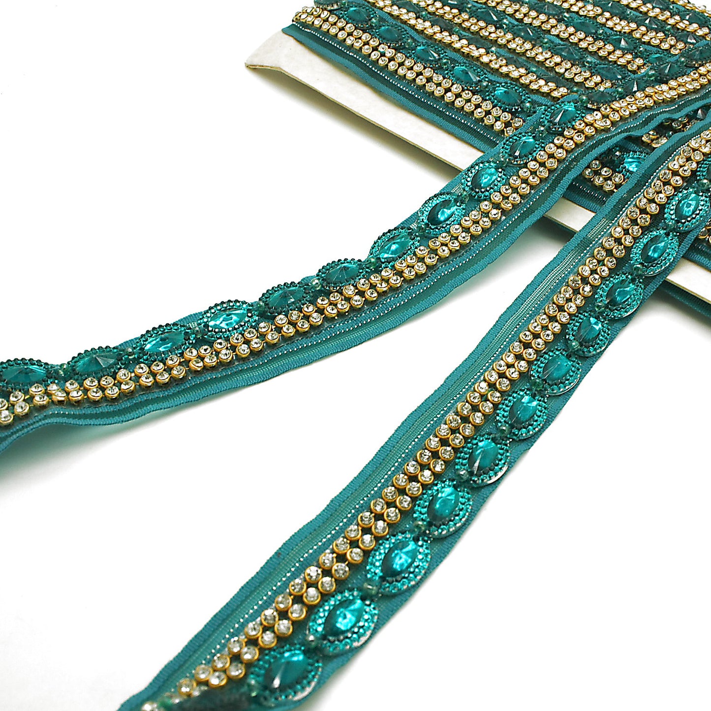 TEAL GREEN CRYSTAL RHINESTONE TRIM - sarahi.NYC