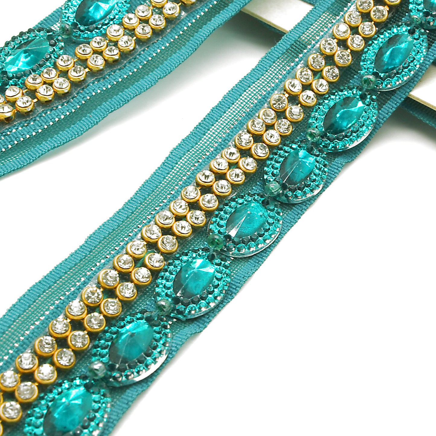 TEAL GREEN CRYSTAL RHINESTONE TRIM - sarahi.NYC