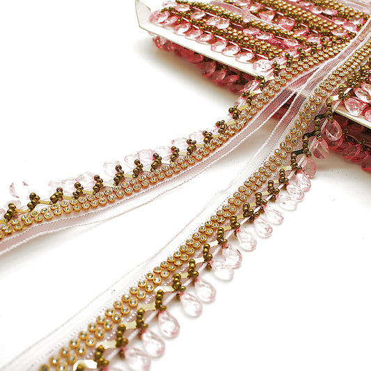 LIGHT PINK BEADED FRINGE TRIM - sarahi.NYC