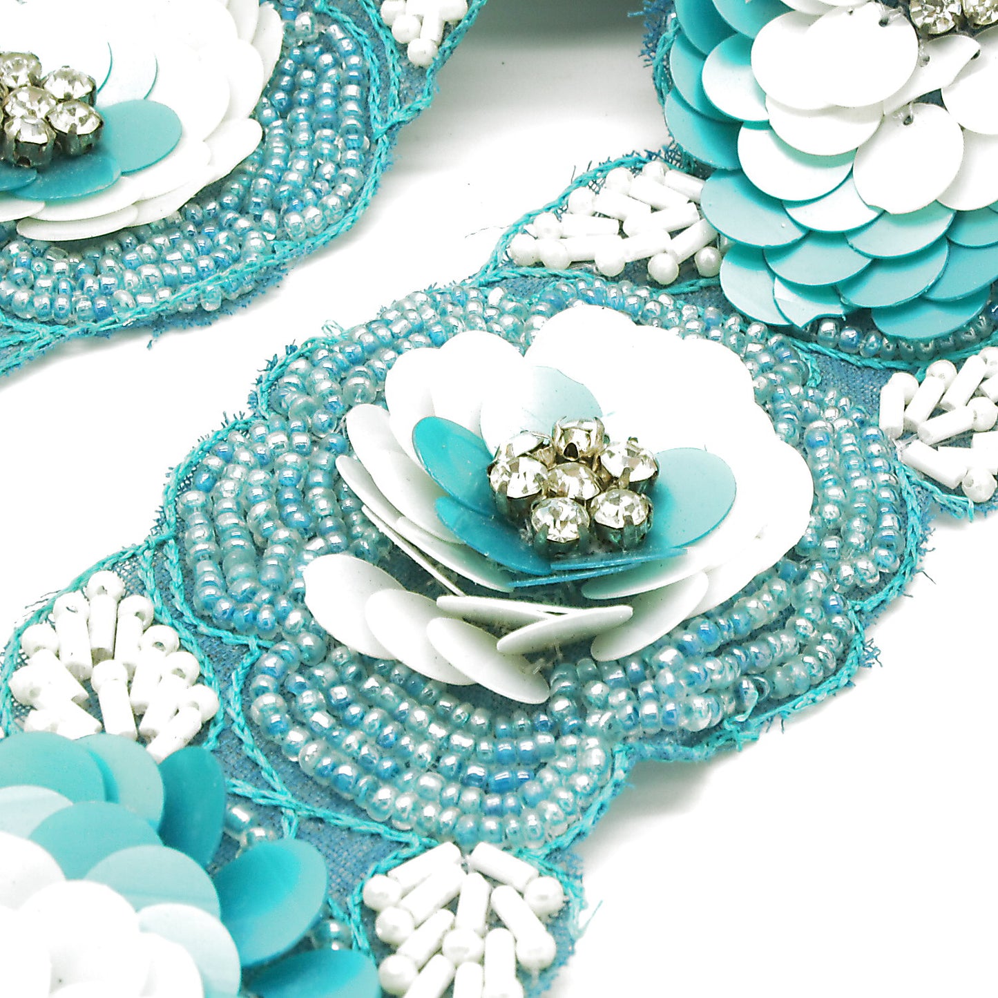 BLUE WHITE SEQUIN FLOWER TRIM - sarahi.NYC