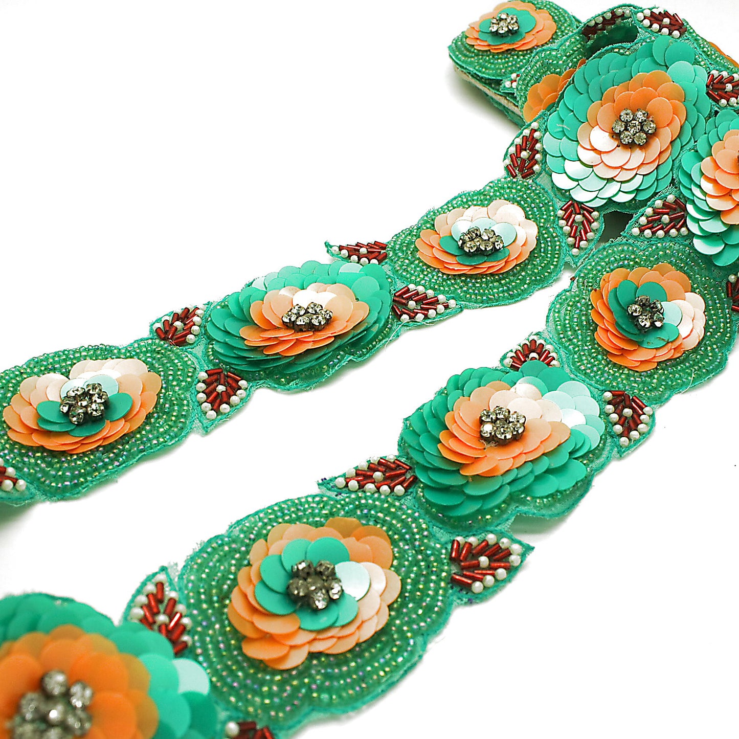 GREEN ORANGE SEQUIN FLOWER TRIM - sarahi.NYC