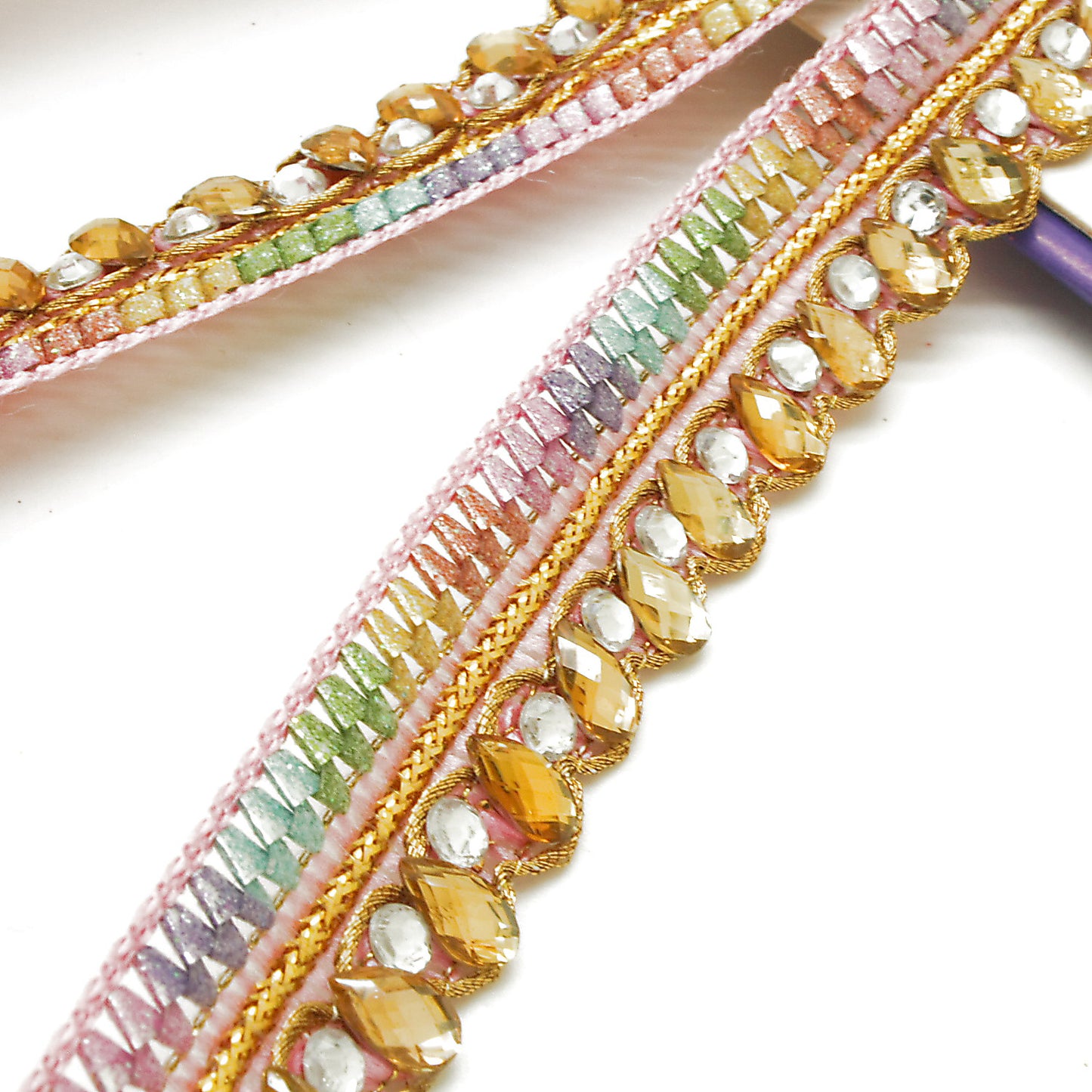 PINK MULTICOLOR RHINESTONE EDGING TRIM - sarahi.NYC