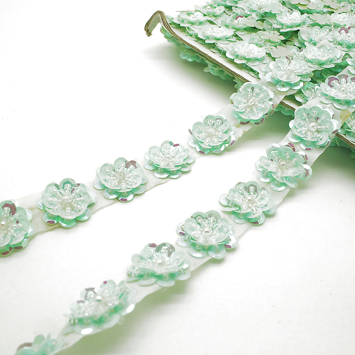 PASTEL GREEN SEQUIN FLORAL TRIM