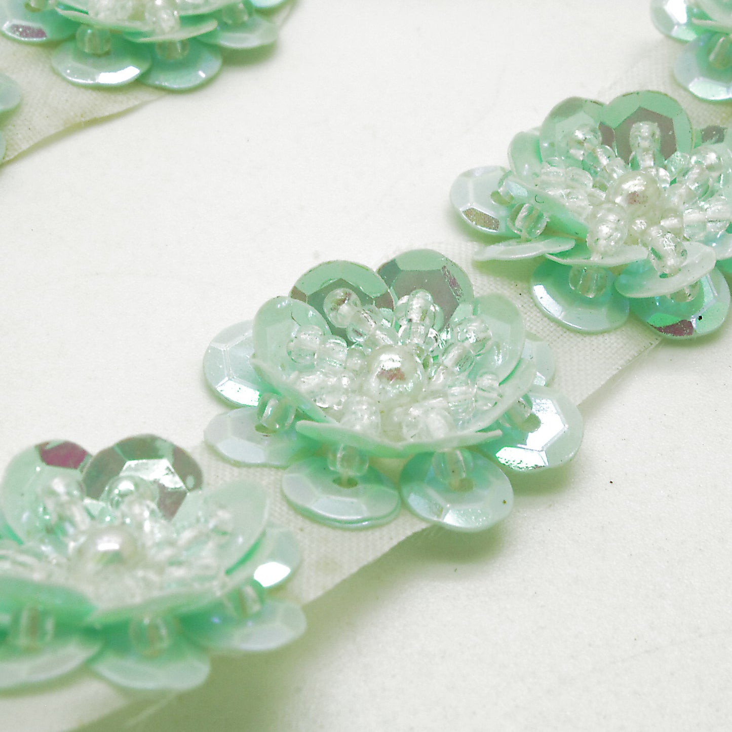 PASTEL GREEN SEQUIN FLORAL TRIM