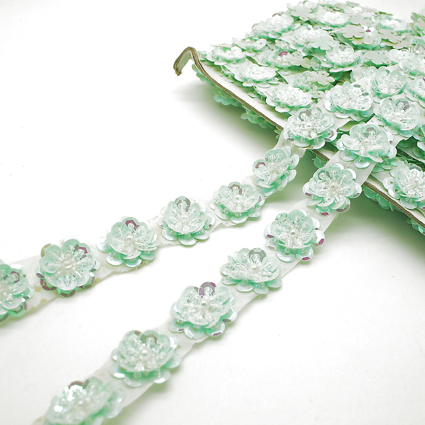 PASTEL GREEN SEQUIN FLORAL TRIM