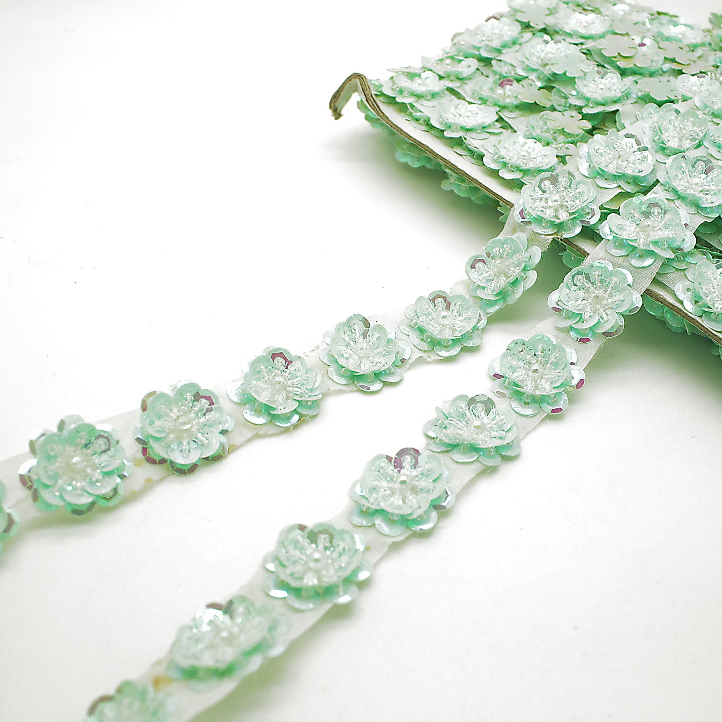 PASTEL GREEN SEQUIN FLORAL TRIM