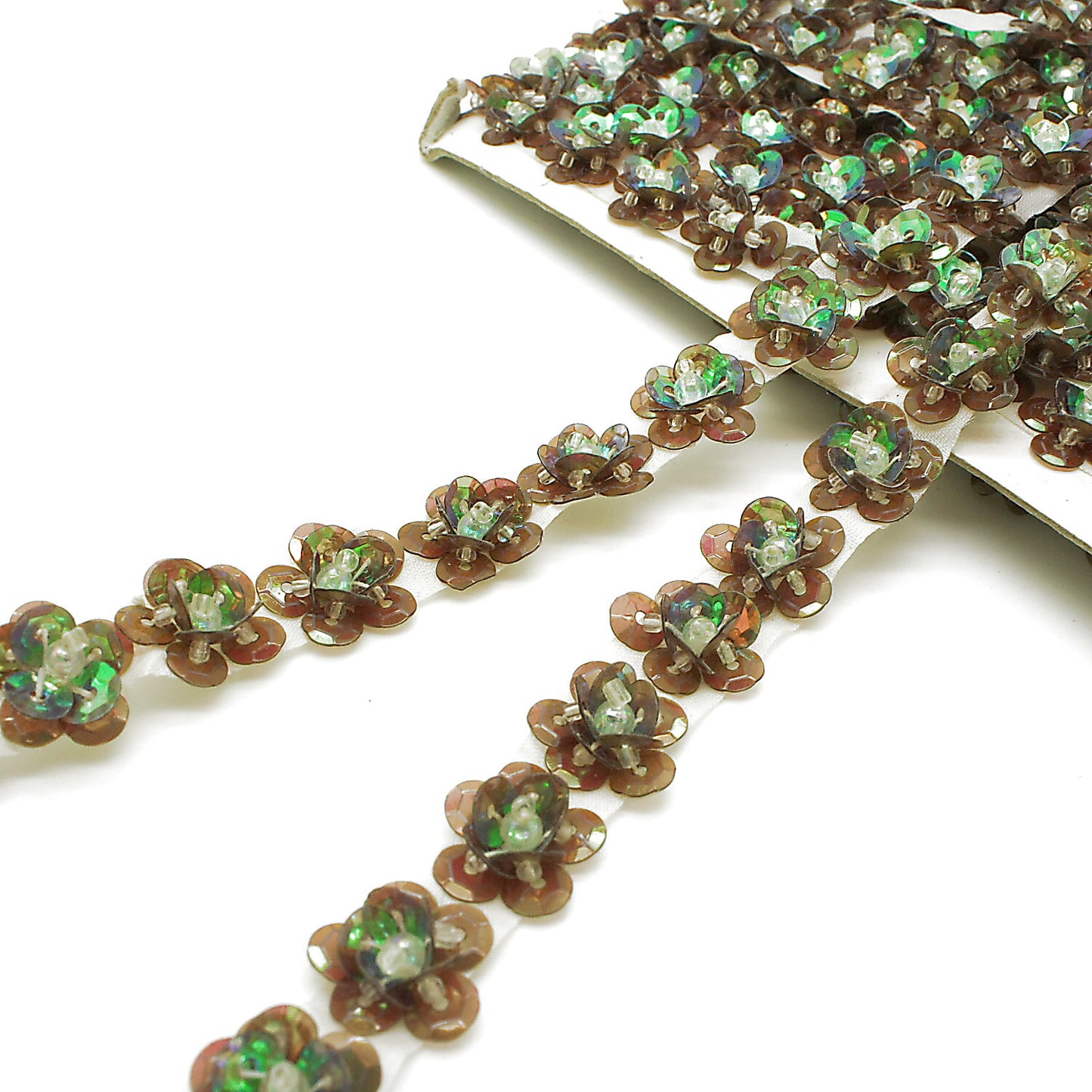 BROWN IRIDESCENT SEQUIN FLORAL TRIM