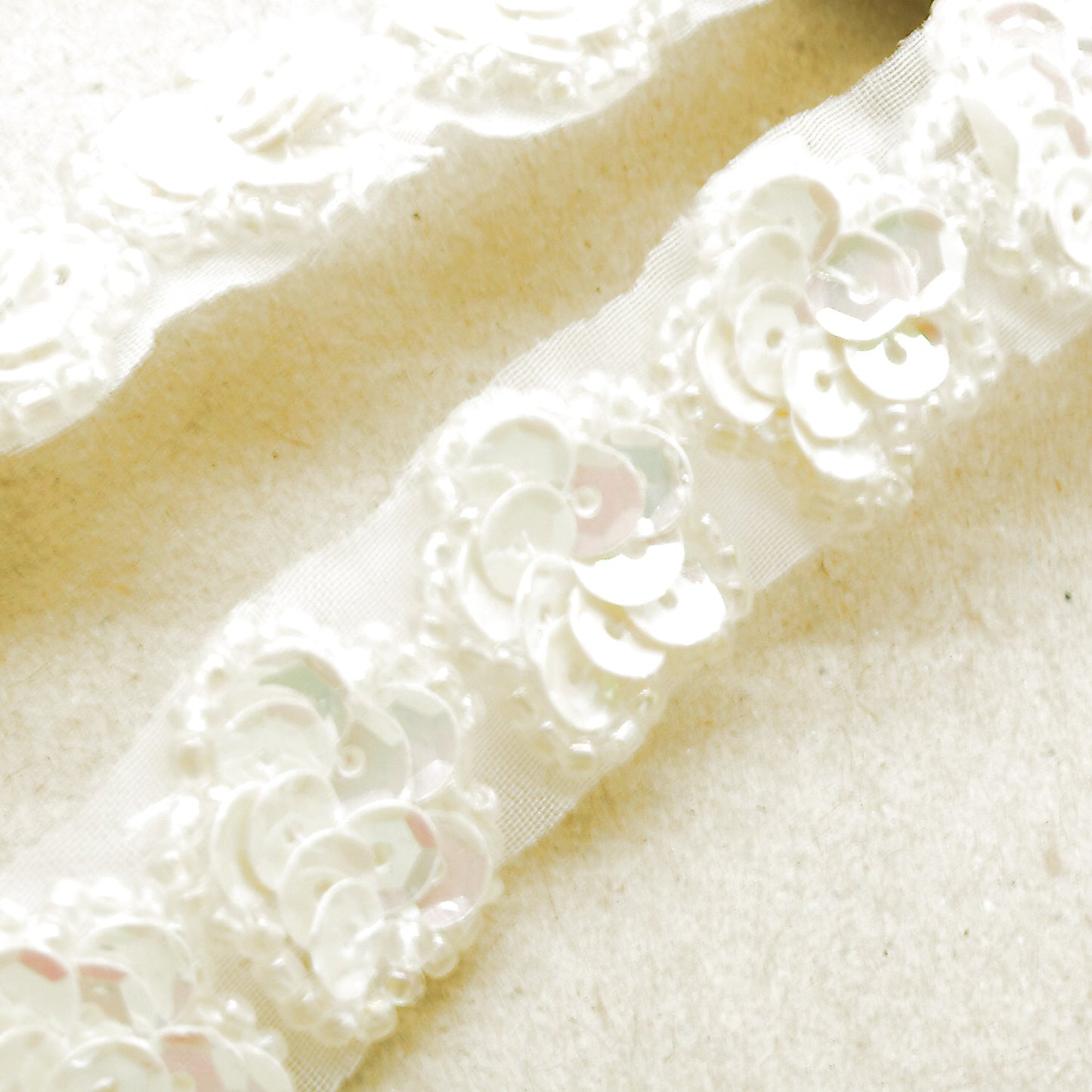 WHITE SEQUIN FLORAL TRIM