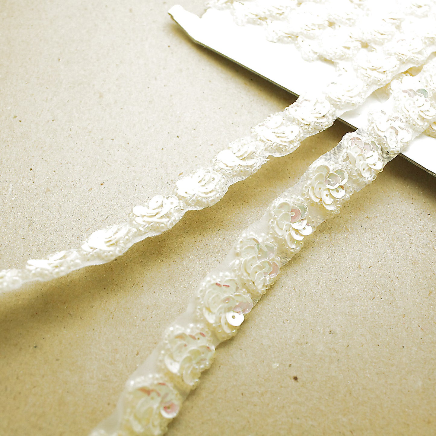 WHITE SEQUIN FLORAL TRIM